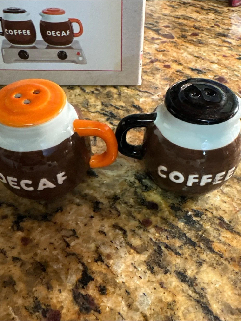 Coffee & Decaf Ceramic Salt and Pepper Shaker Set - Brown/White